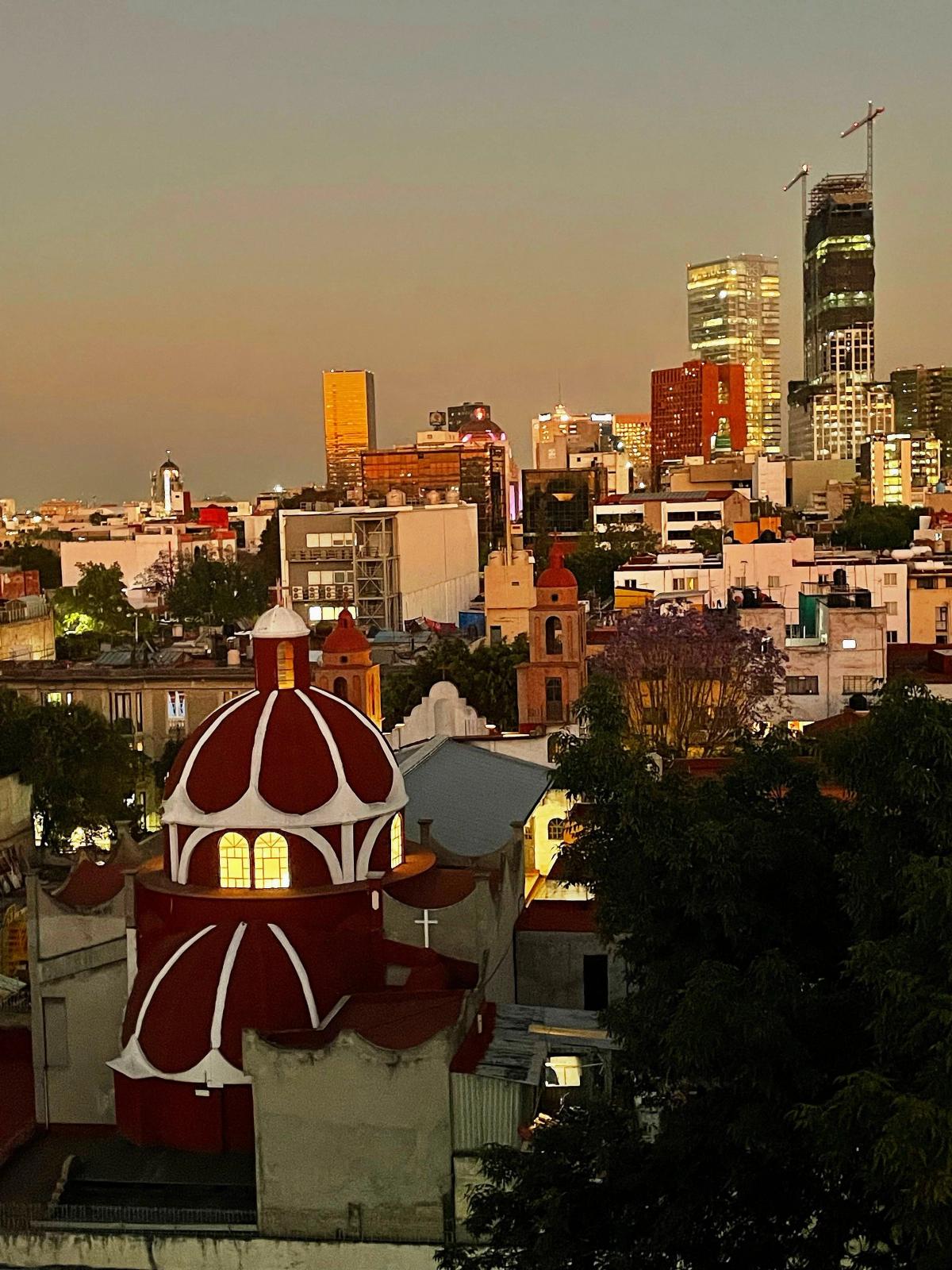 Buildings at sunset
