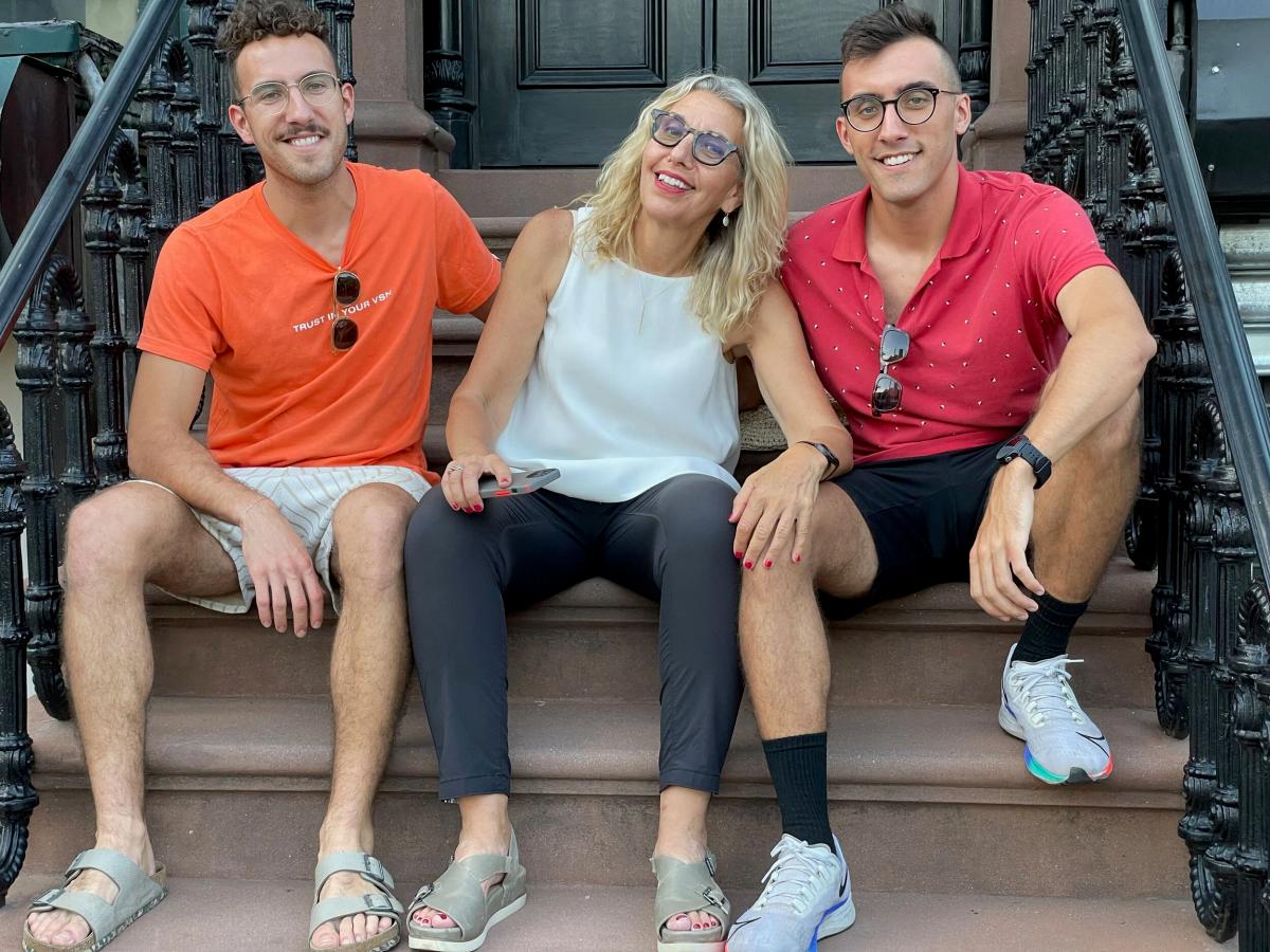 Family sitting on steps