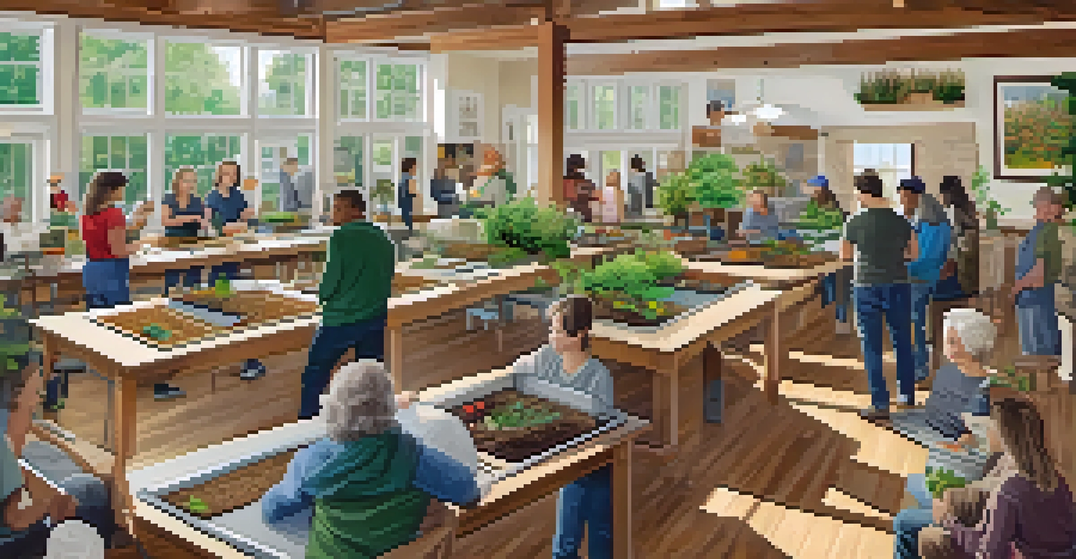 Residents in Spokane participating in a workshop on sustainable living, with composting and energy-efficient materials.