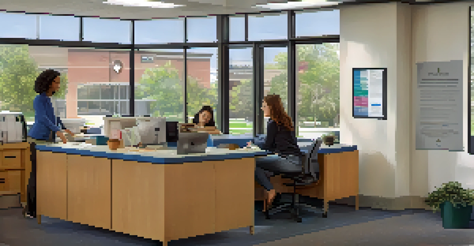 A financial aid office in Spokane with an advisor helping a student, surrounded by scholarship information.