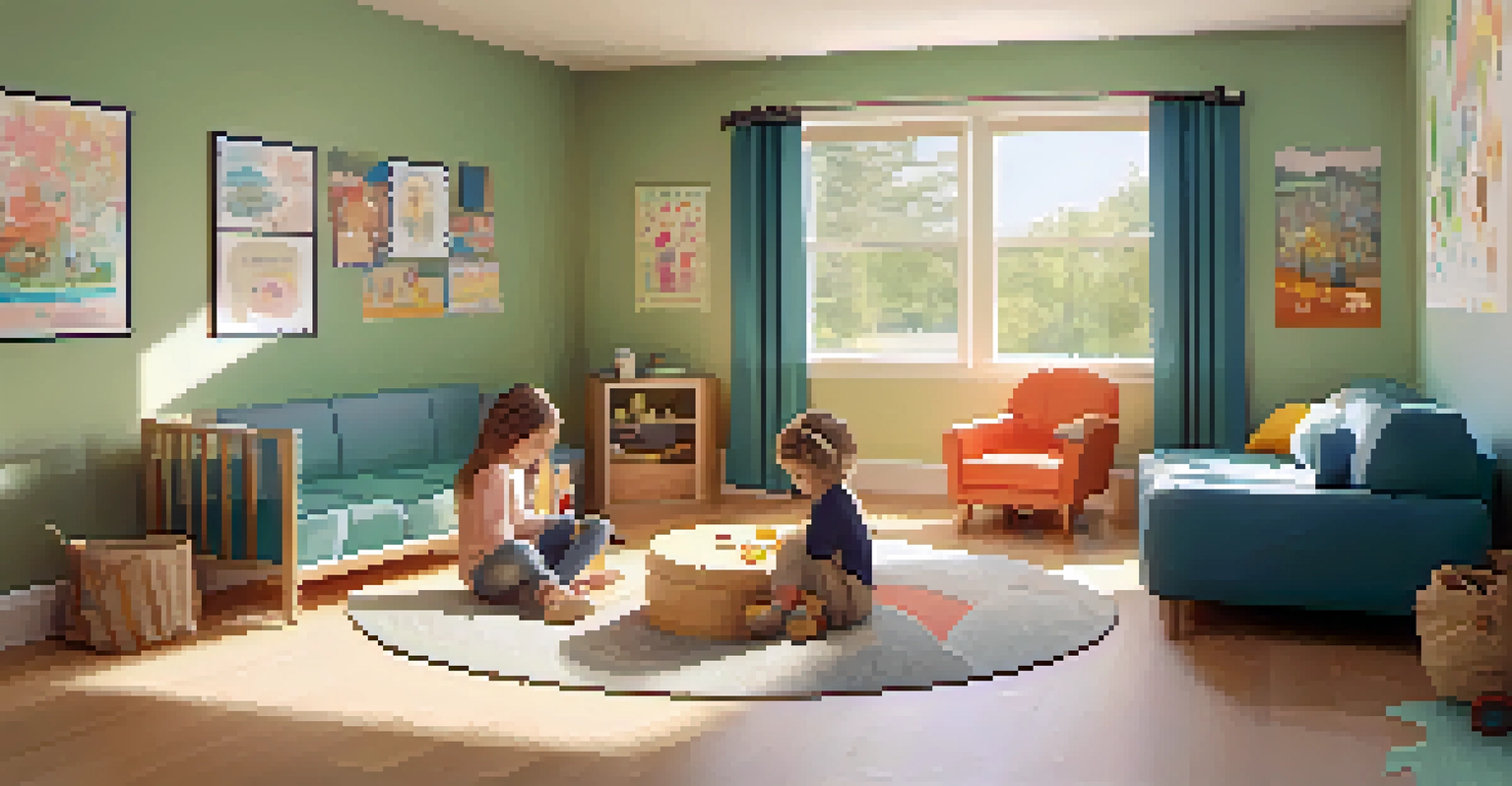 A mental health counseling session designed for children, featuring a counselor and a child in a comfortable and inviting environment.