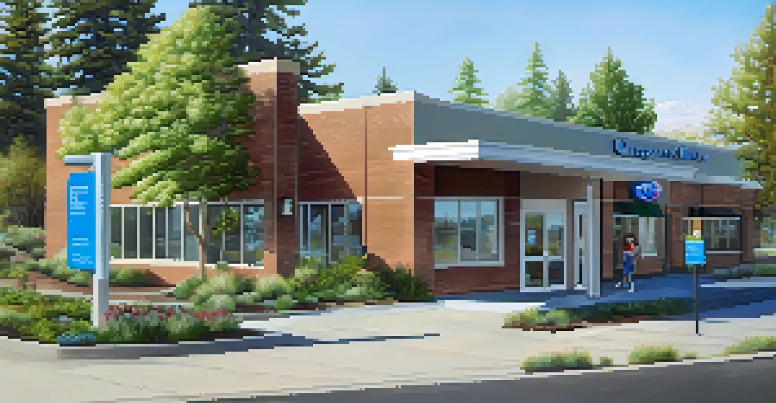 An exterior view of an urgent care center in Spokane with a family approaching.