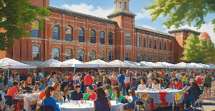 A lively cultural event at Eastern Washington University with diverse students and activities.