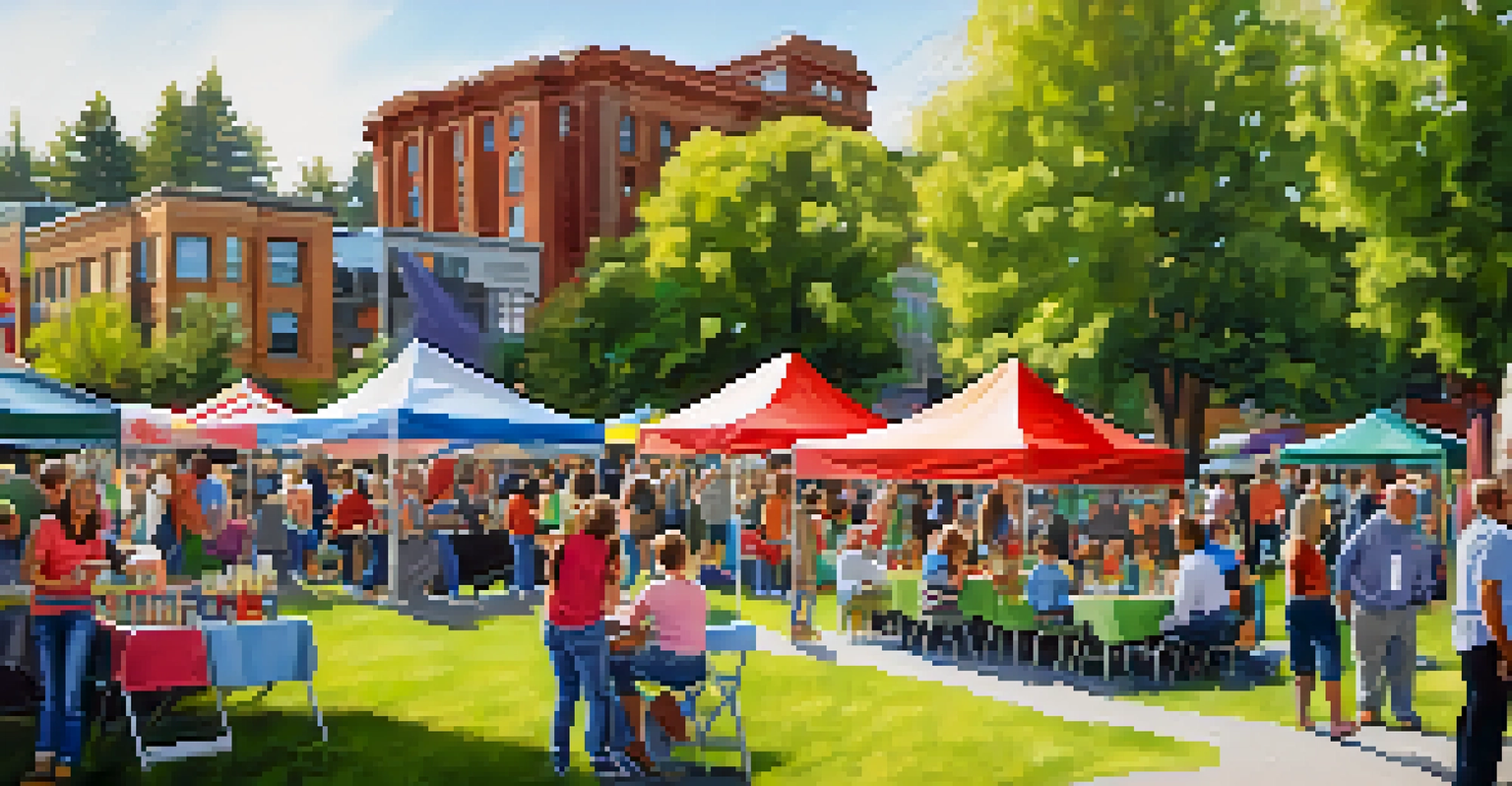 A community event in a park in Spokane with vendors, families, and live music creating a lively atmosphere.