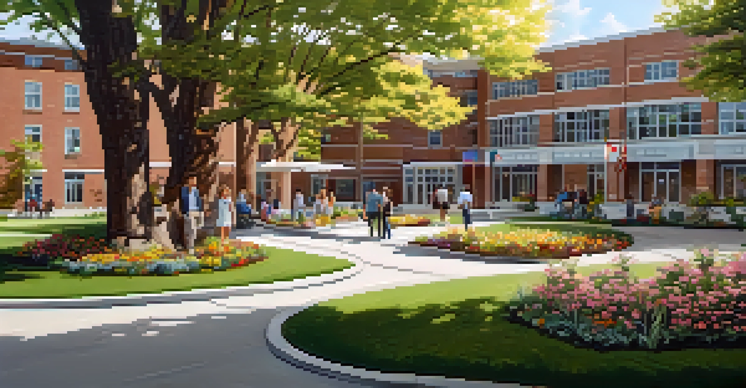 A peaceful view of Providence Holy Family Hospital with families enjoying the garden area, showcasing its warm atmosphere.