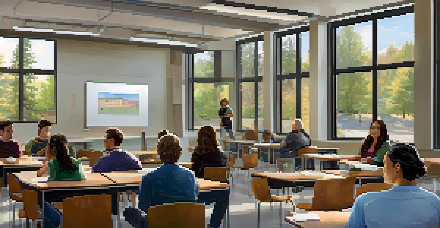 A classroom at Washington State University Spokane with students participating in a discussion.