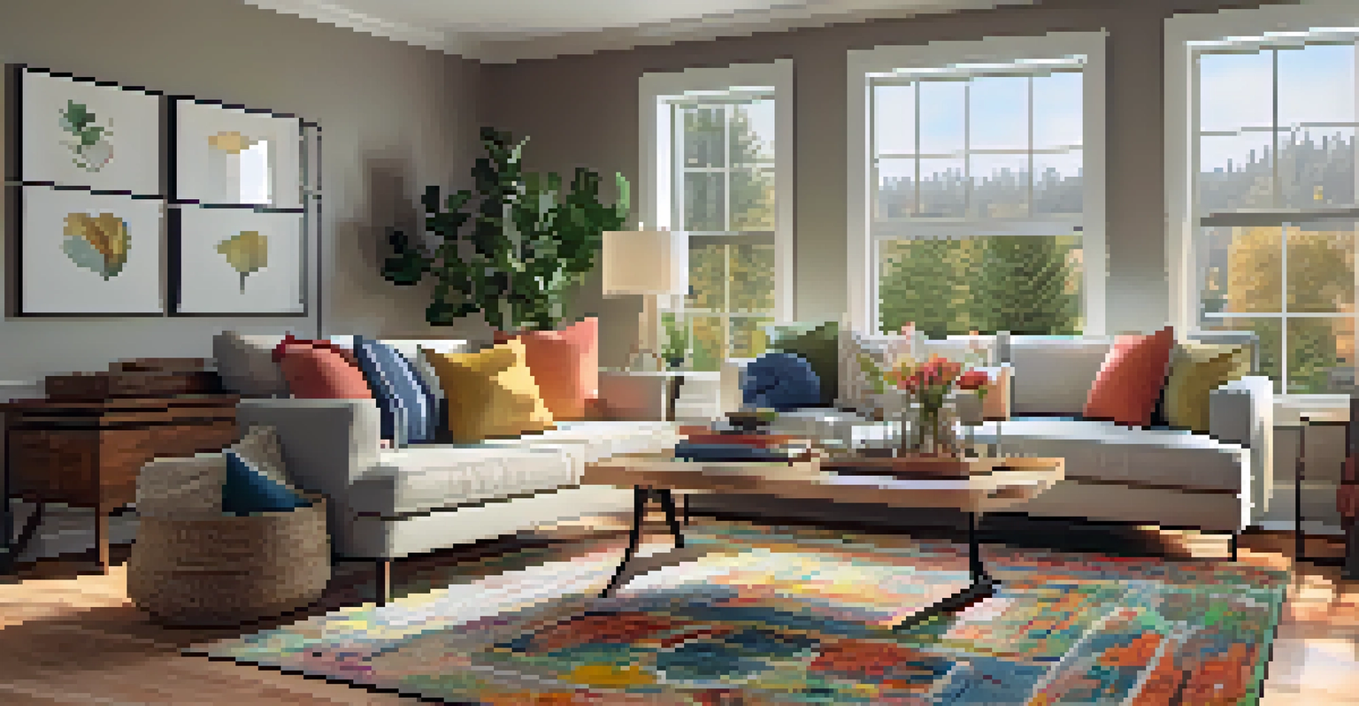 A cozy interior of a Spokane home with wooden floors, large windows, comfortable furniture, and indoor plants.