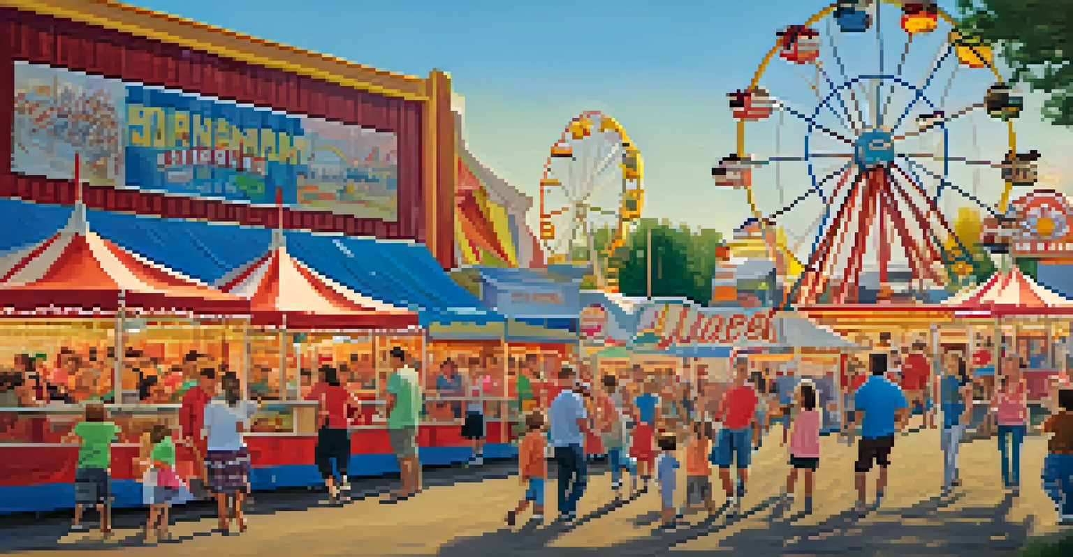 Families enjoying the Spokane Interstate Fair with rides, food stalls, and livestock shows in a vibrant fairground setting.