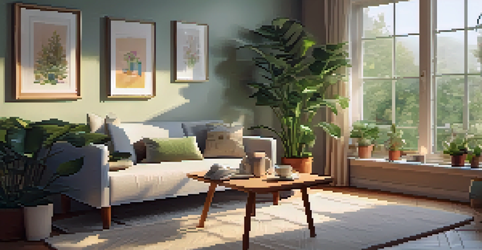 A person in pajamas sitting on a sofa with a laptop, sipping coffee during a telehealth appointment in a cozy living room.