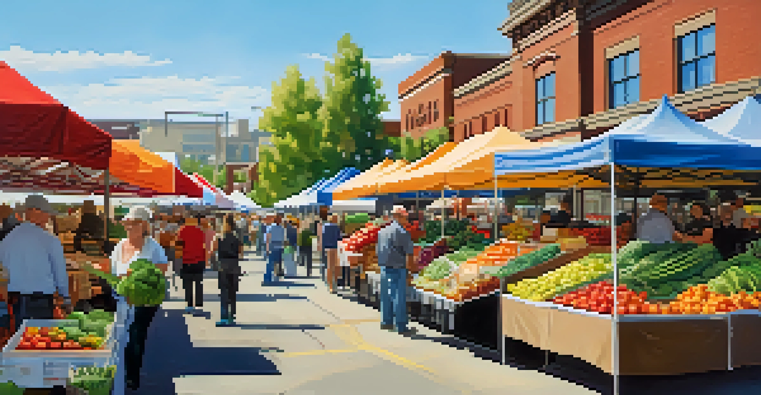 A lively farmer's market in Spokane with colorful stalls and shoppers engaging with vendors.