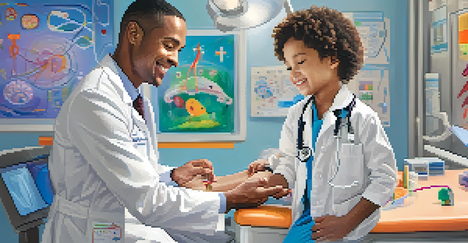 A healthcare provider examining a child in a bright urgent care room.