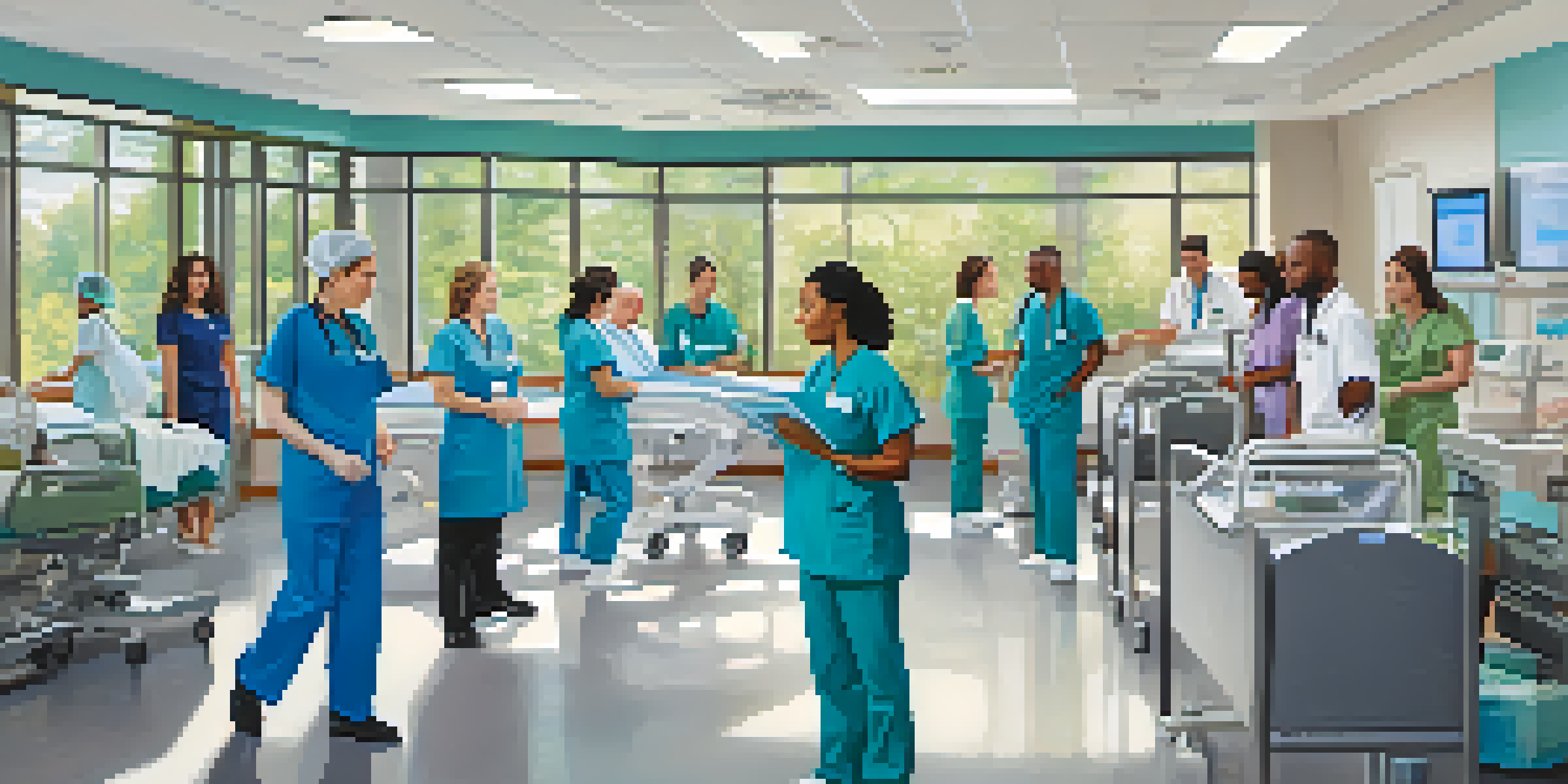 A lively Spokane healthcare facility with diverse healthcare professionals interacting with patients in a bright environment.