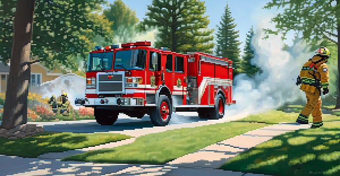 A firefighter in Spokane extinguishing a small fire, showcasing emergency services in action with a fire truck in the background.