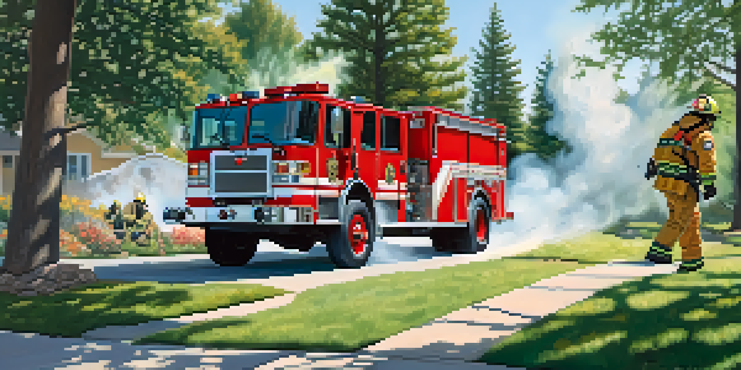 A firefighter in Spokane extinguishing a small fire, showcasing emergency services in action with a fire truck in the background.