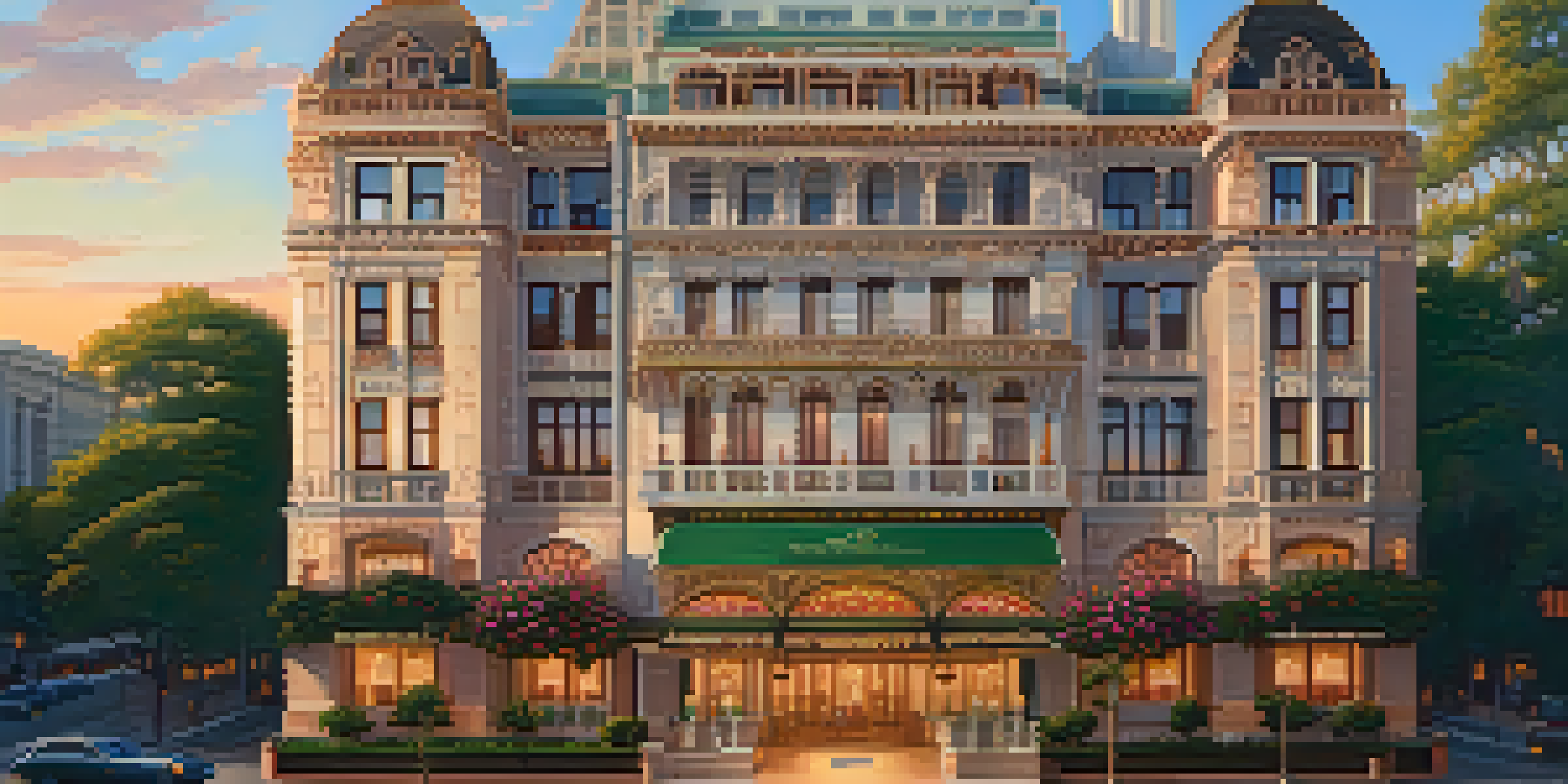 The exterior of the Davenport Hotel, highlighting its Spanish Renaissance architecture and surrounded by colorful flowers.