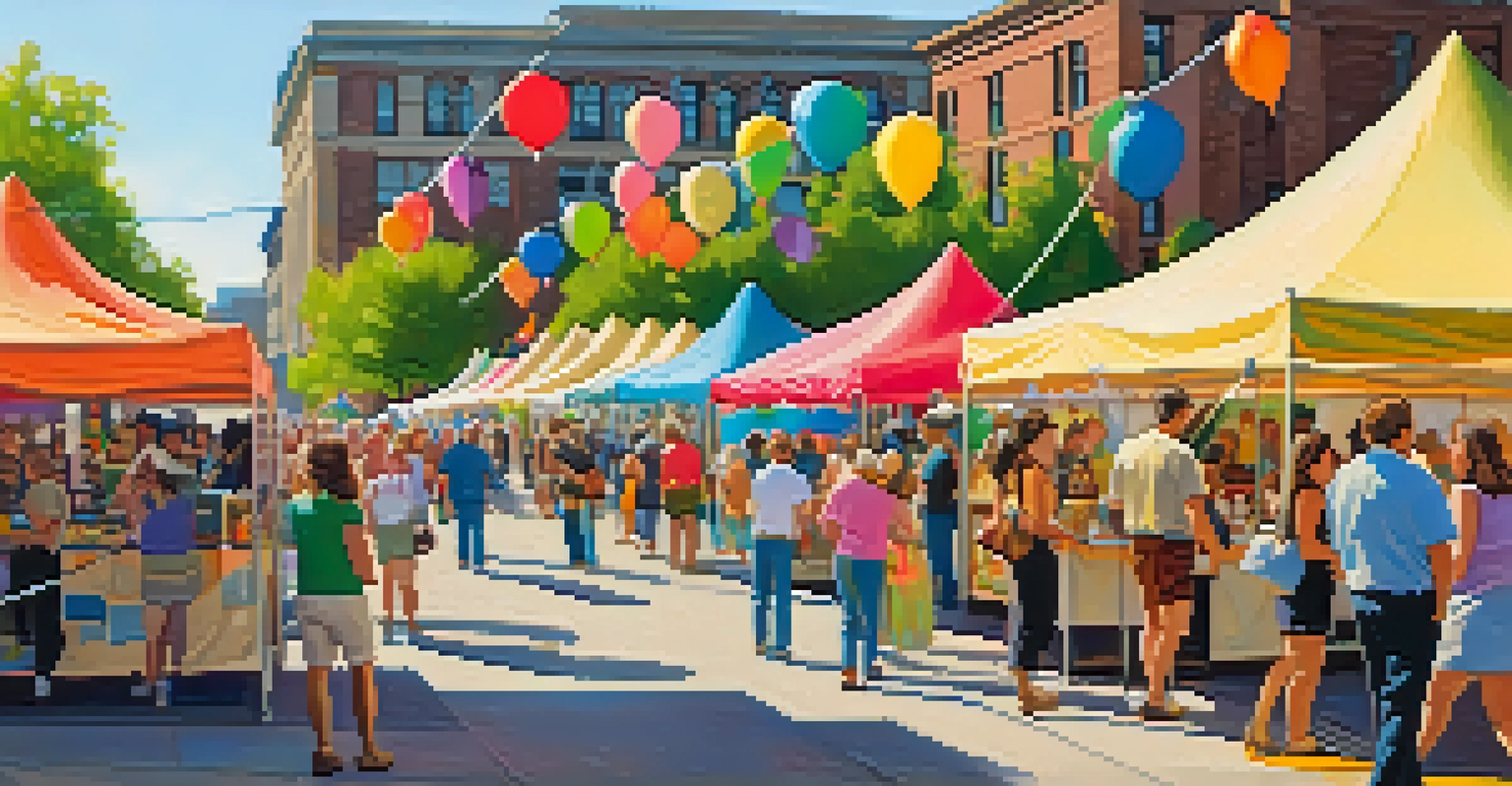 An outdoor art festival in Spokane with artists displaying their work and a historic building in the background.