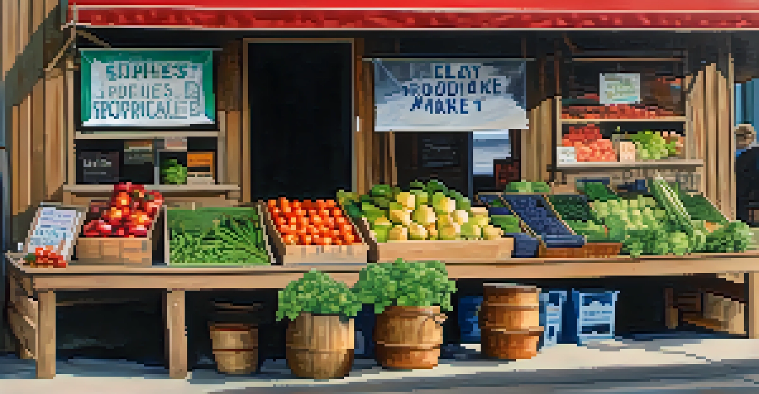 A close-up of a farmer's market stall in Spokane with fresh produce and customers interacting with the vendor.