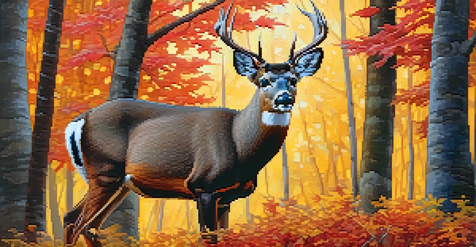 A black-tailed deer in autumn foliage, surrounded by colorful leaves in Dishman Hills, Spokane.