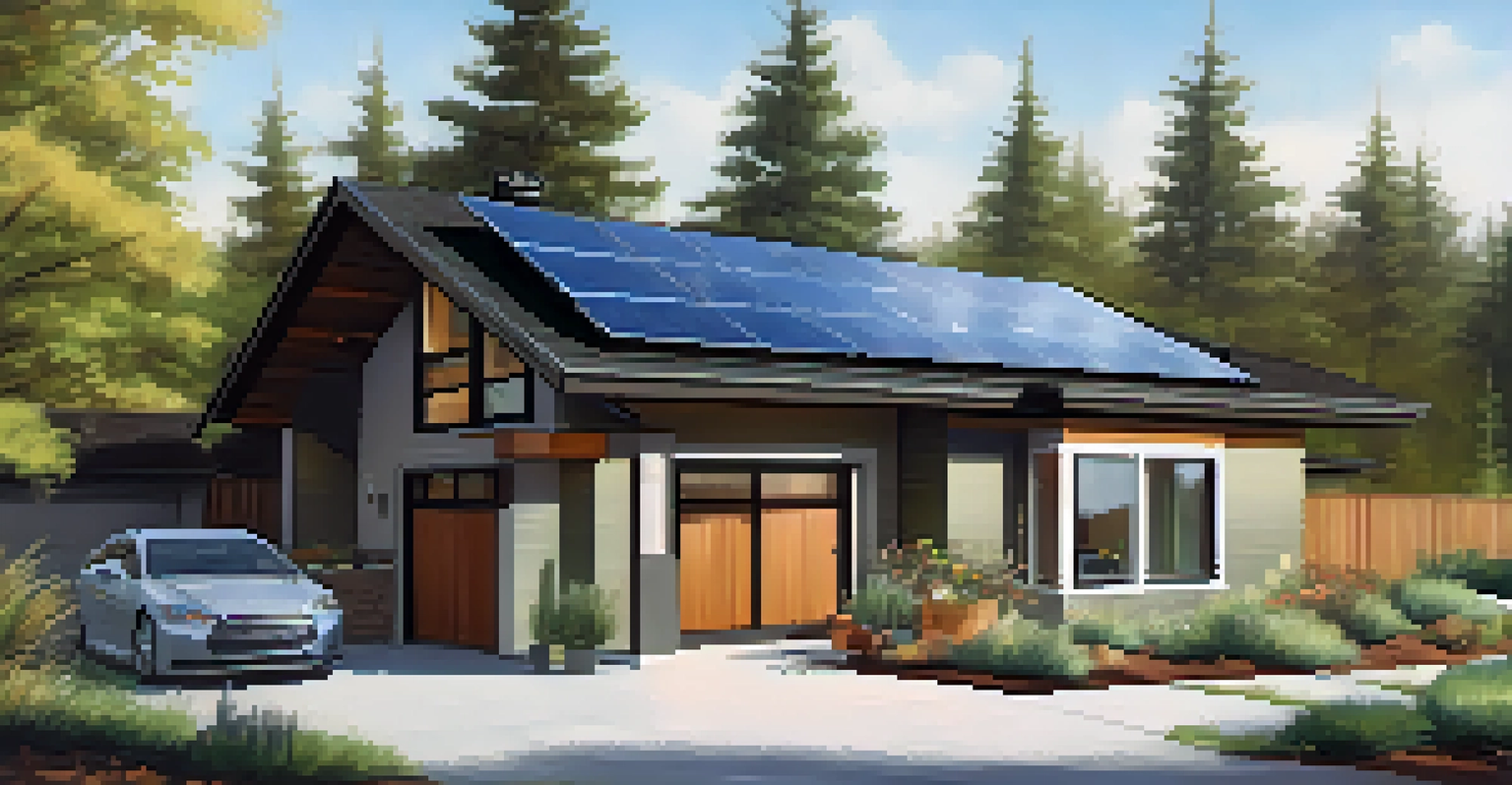 A modern energy-efficient home in Spokane featuring solar panels and sustainable landscaping.