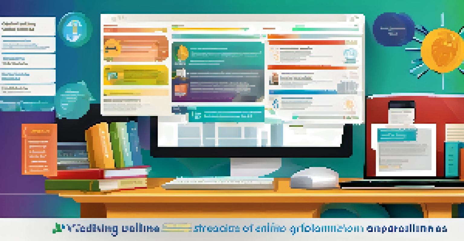 An infographic showcasing the benefits of online education, with icons and colorful graphics representing flexibility, affordability, diverse courses, and community.