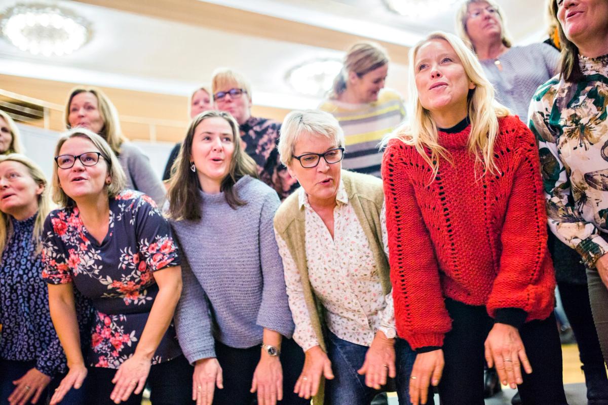 Lærere synger sammen på kurs