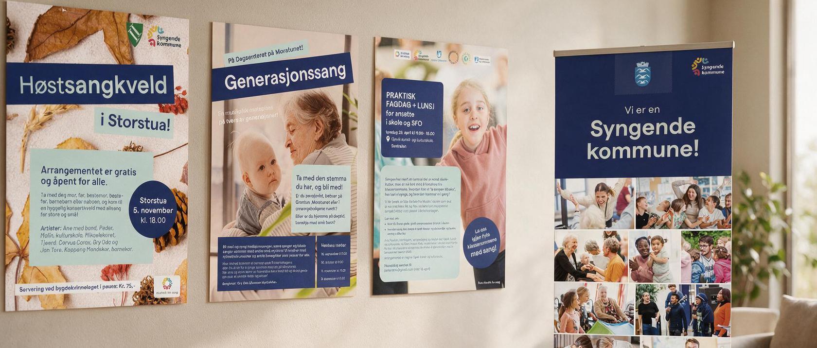 Plakater og rollups i syngende kommune-prosjektets design