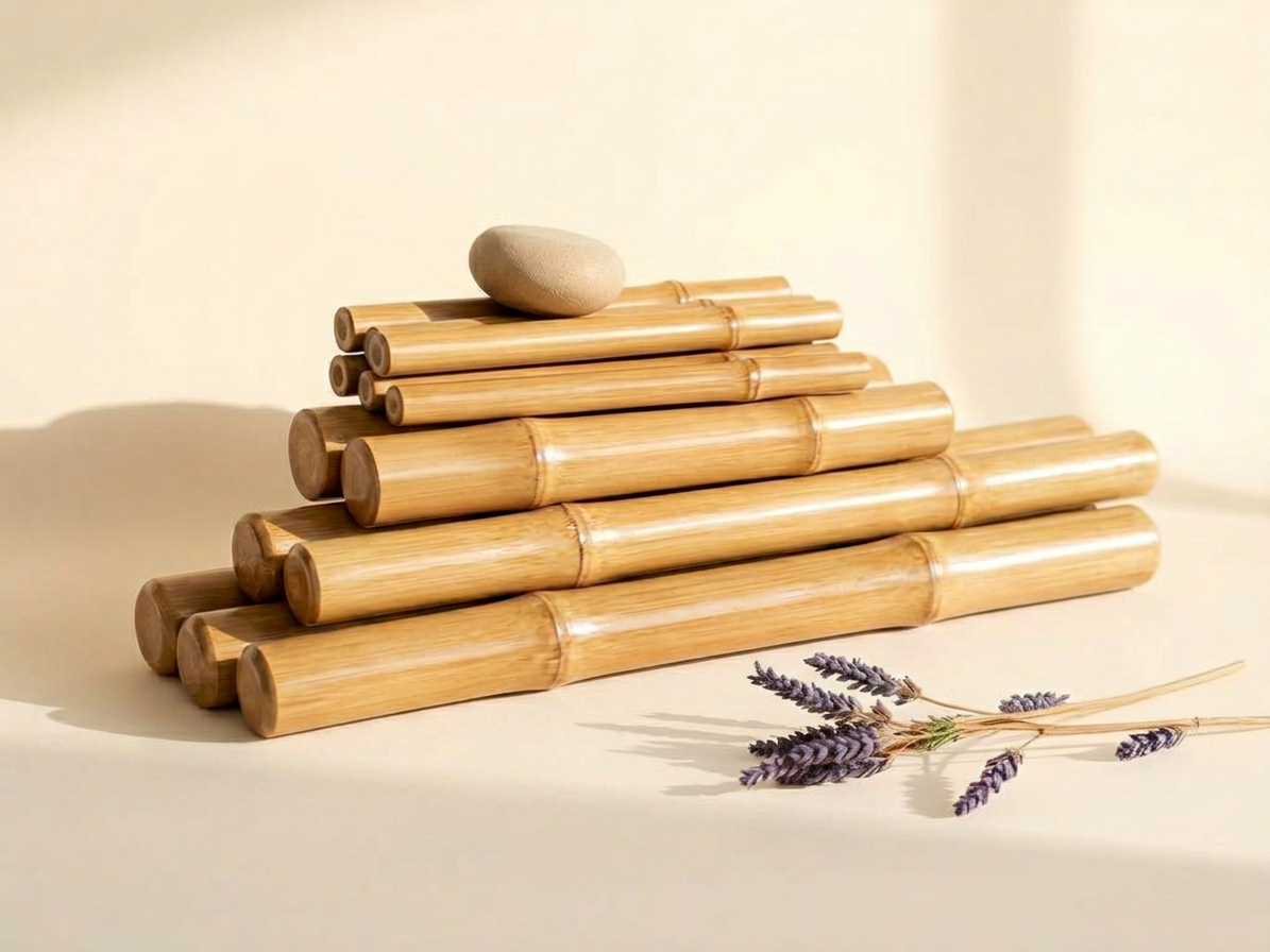 A pile of of bamboo massage sticks