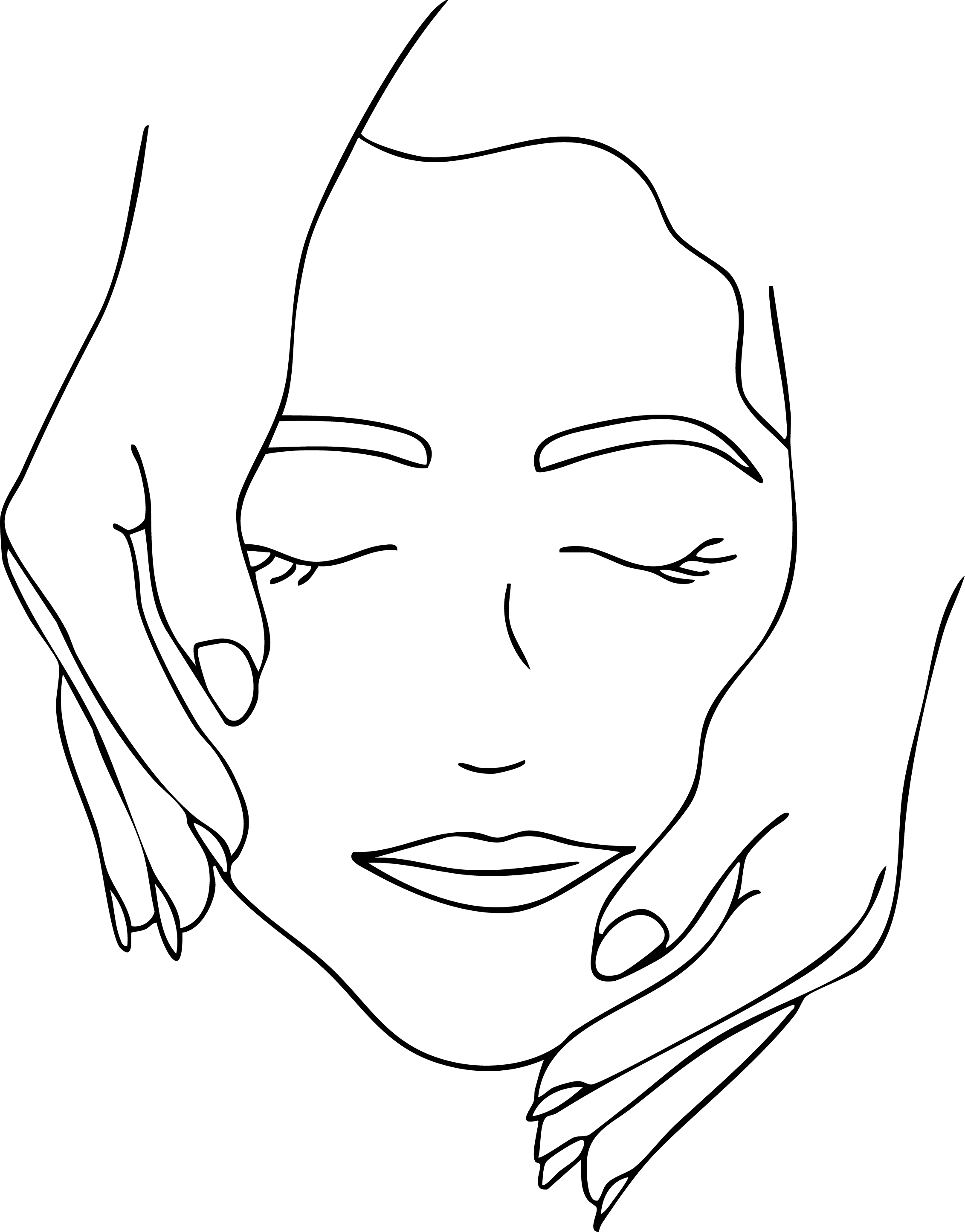 Minimal line illustration of a serene face being held by gentle hands