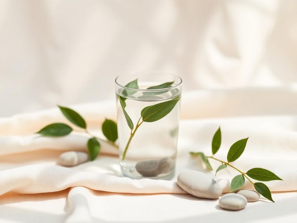 Stones and leaves in water jar