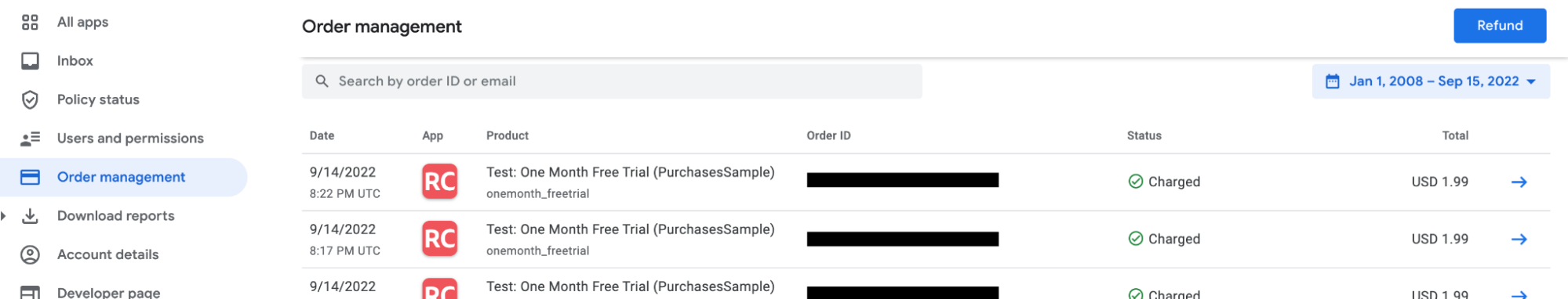 Confirming test purchase Android 