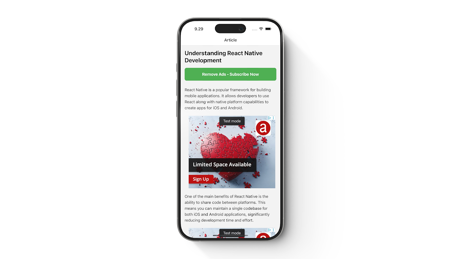 Screenshot of how your app should look after enabling adMob ads