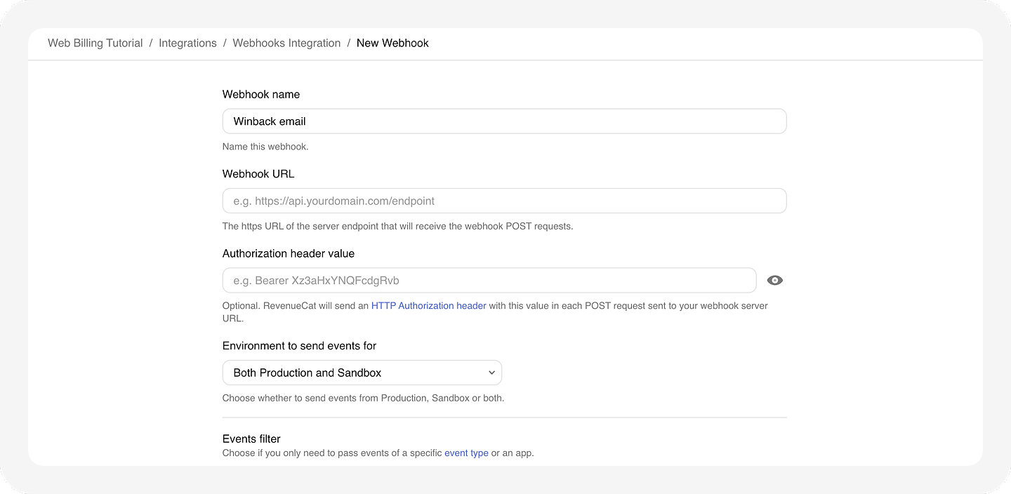 Configuring webhook for win-back