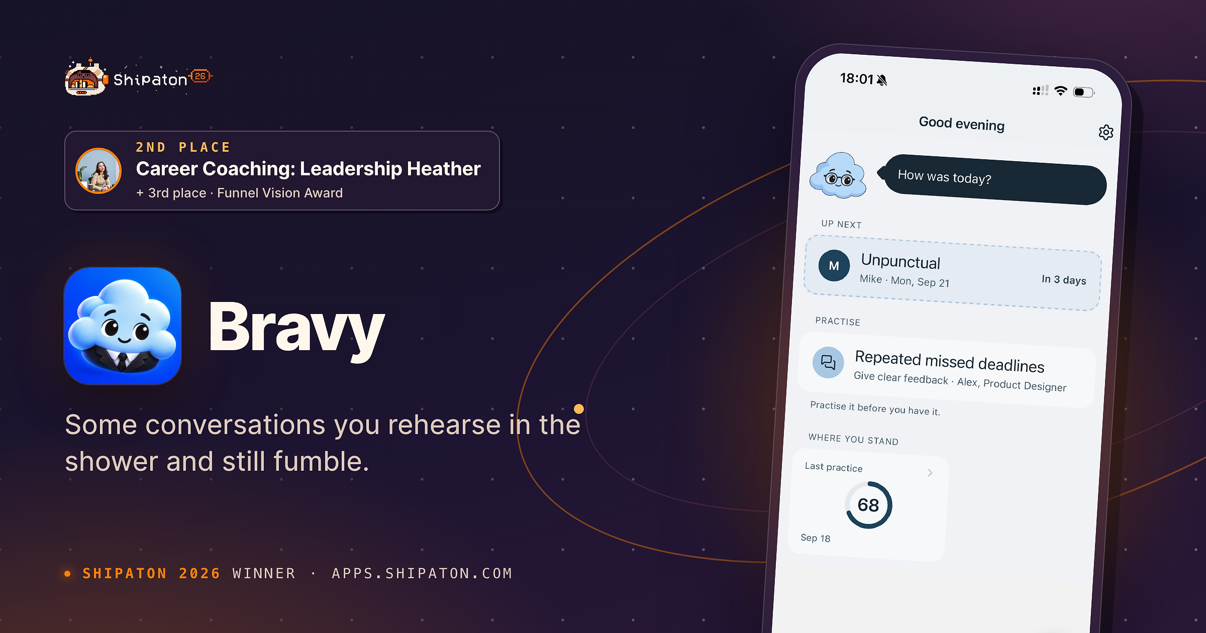 Bravy — The work journal that teaches real conversations — Shipaton 2026 winner