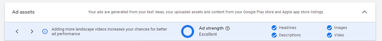 Ad strength index only covers the formats of your creative