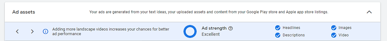Ad strength index only covers the formats of your creative