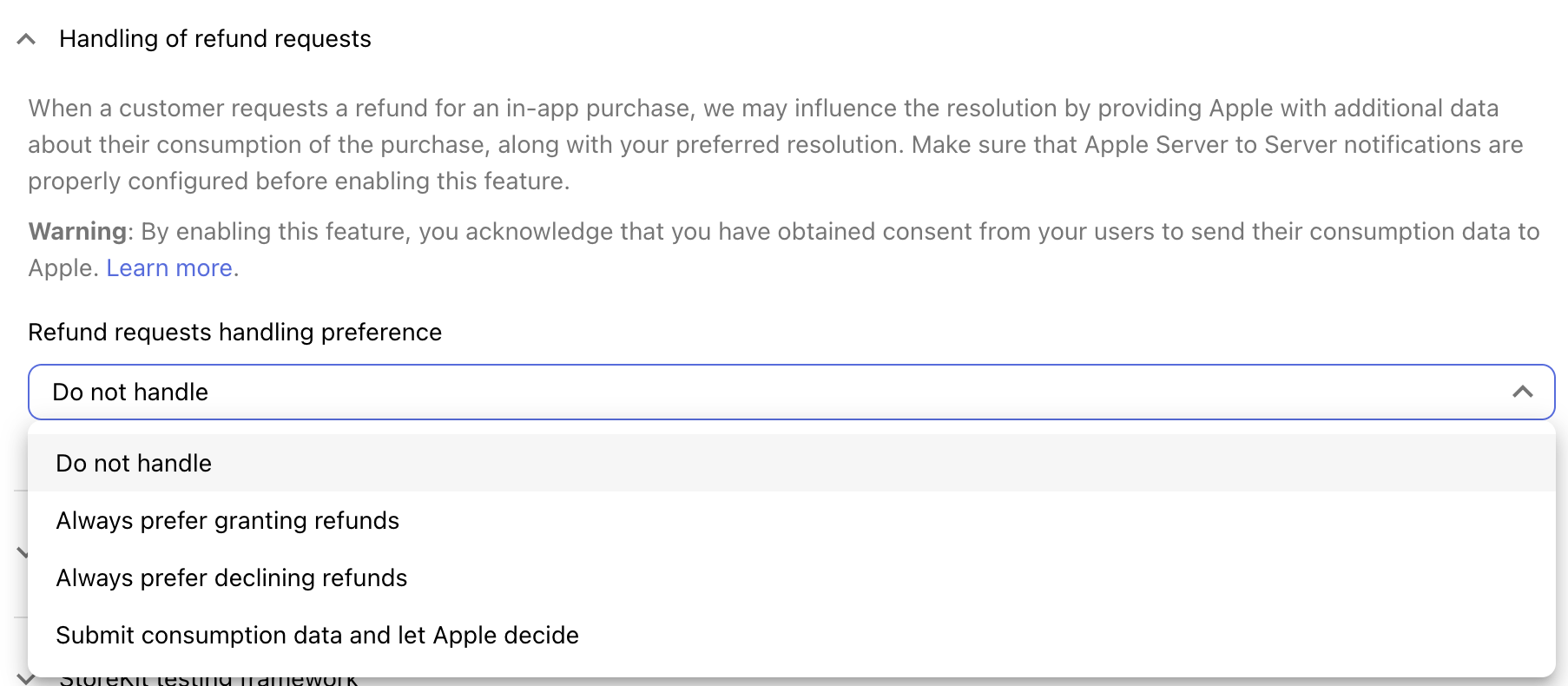 Always prefer declining refunds is no longer an option in the Handling of refund requests section.