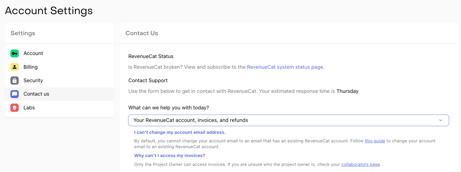 Documentation suggestions built directly into the support contact form. 
