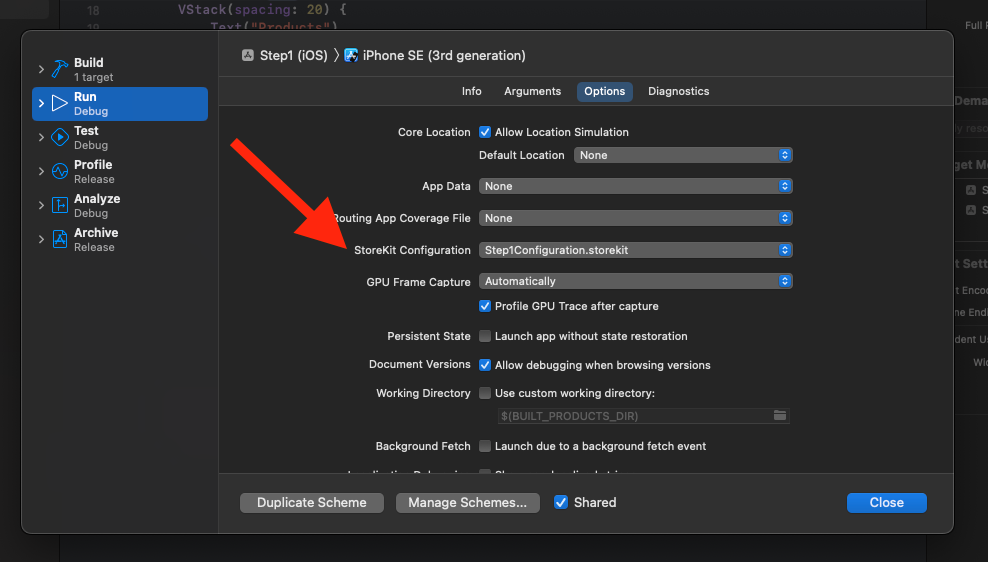 Enable the StoreKit Configuration File