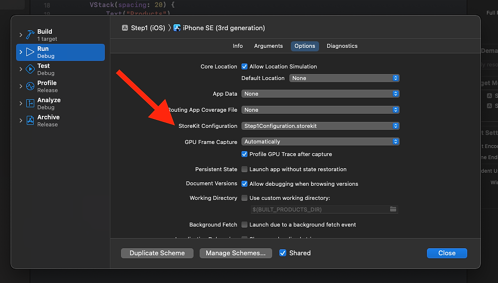 Enable the StoreKit Configuration File