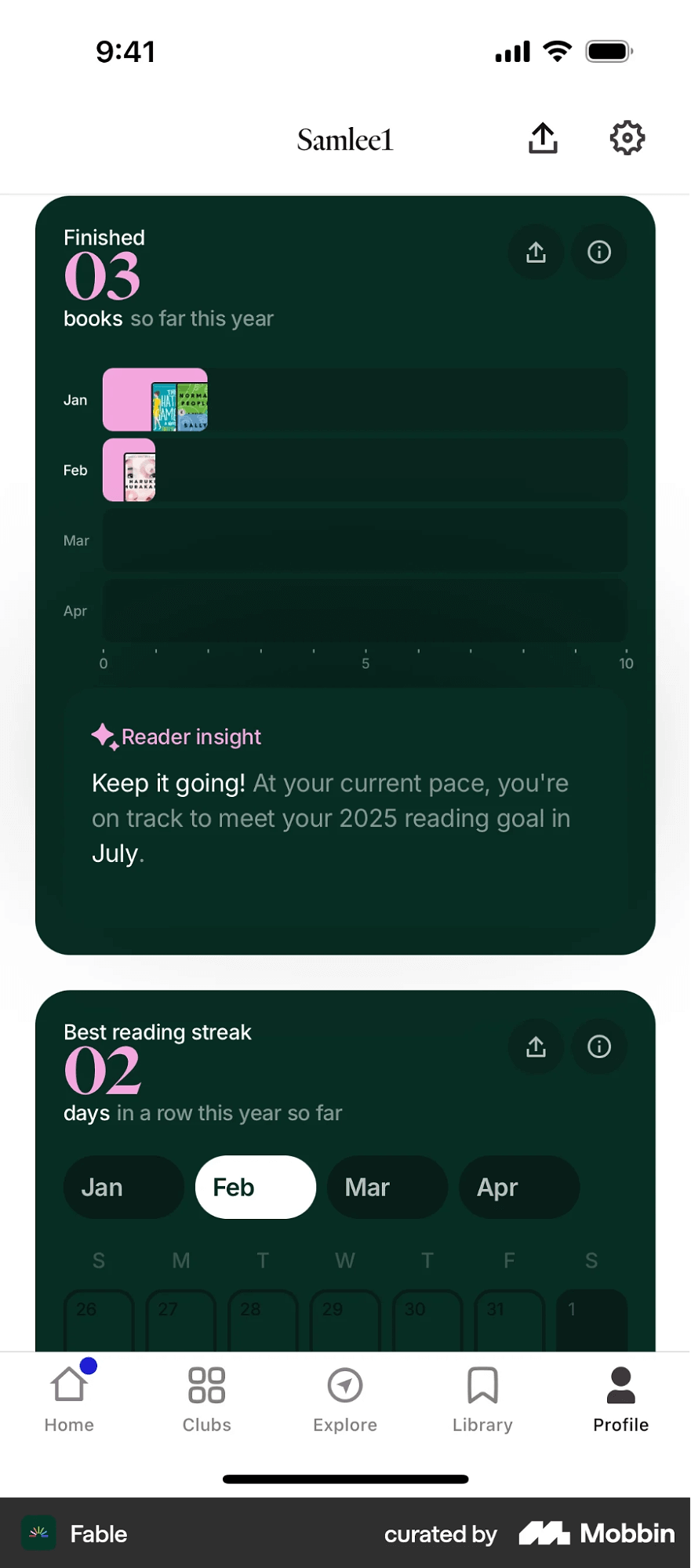 Fable reading app streak