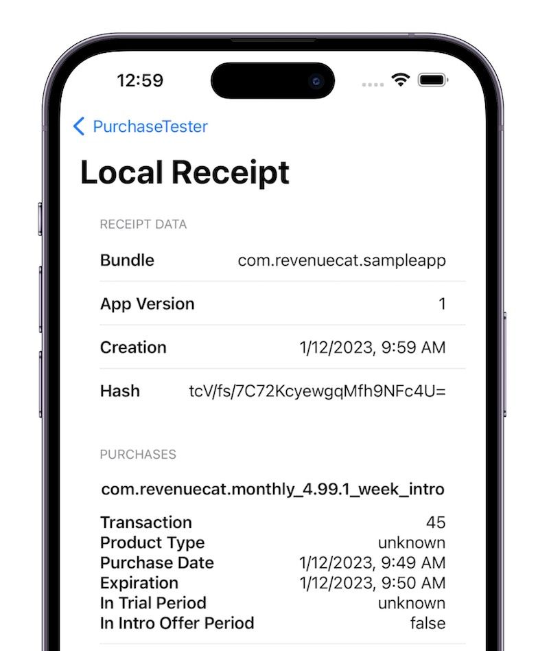 We have added receipt visualization to PurchaseTester, our testing app for the SDK.