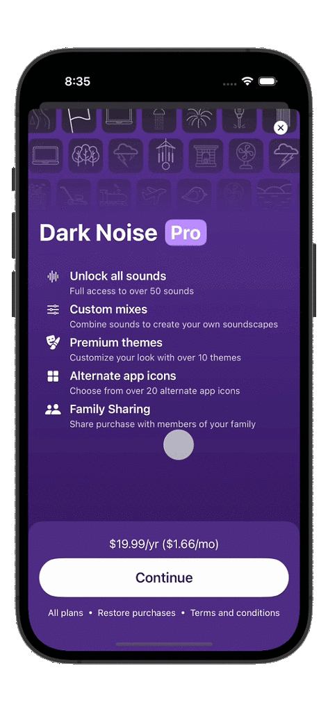 My new paywall for Dark Noise created using RevenueCat Paywalls.