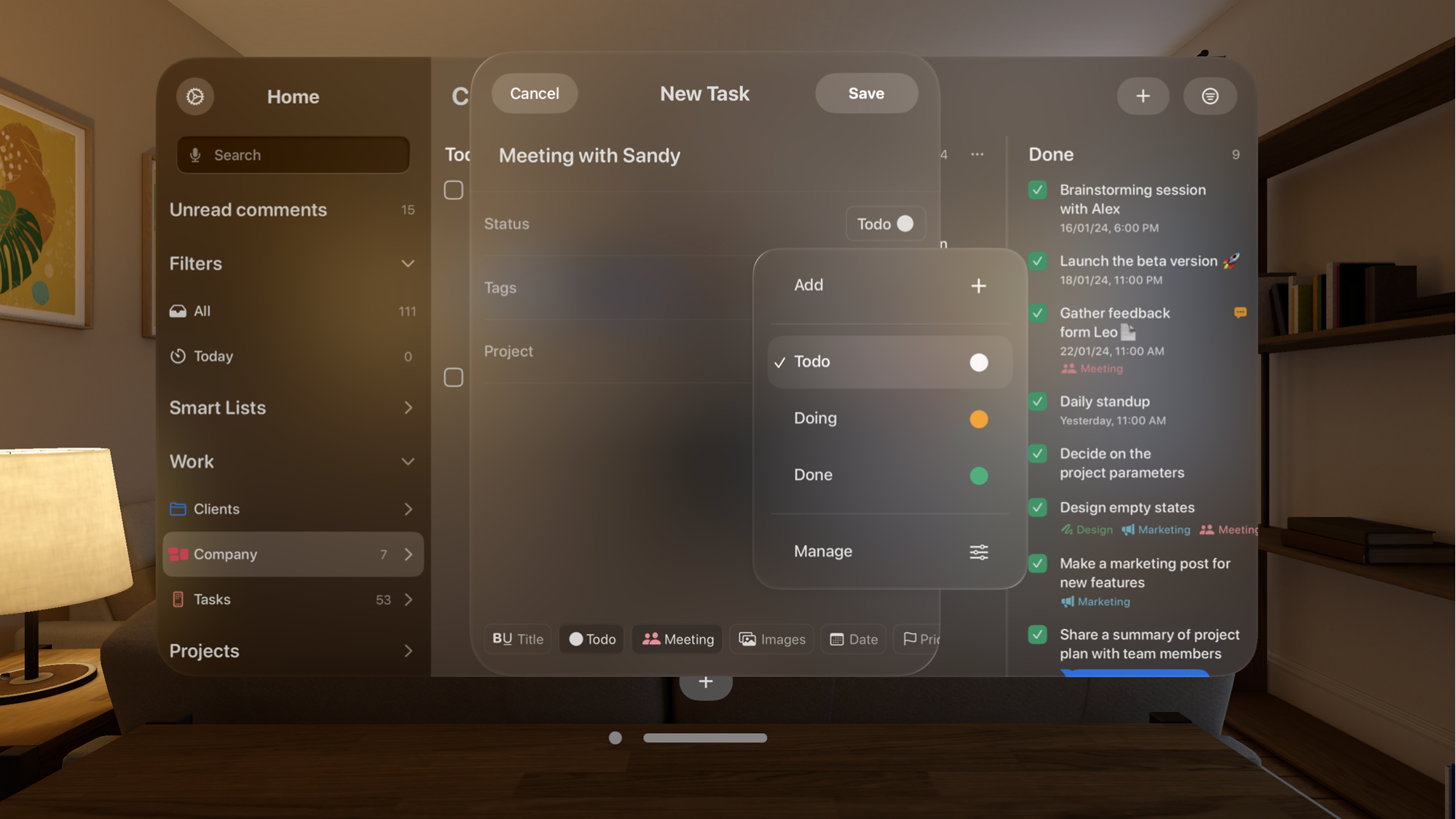 Tasks for Apple Vision Pro