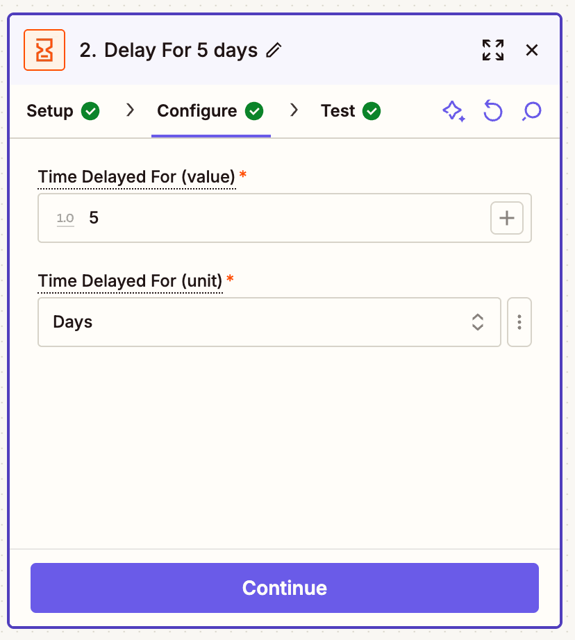 Screenshot of the Delay by Zapier automation