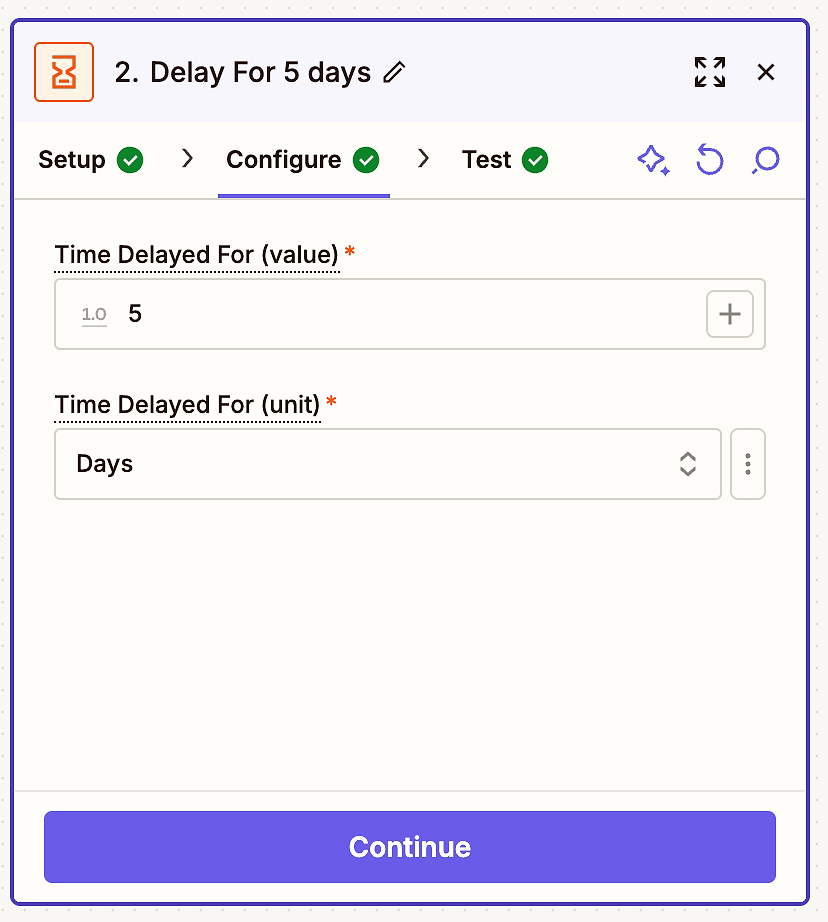 Screenshot of the Delay by Zapier automation