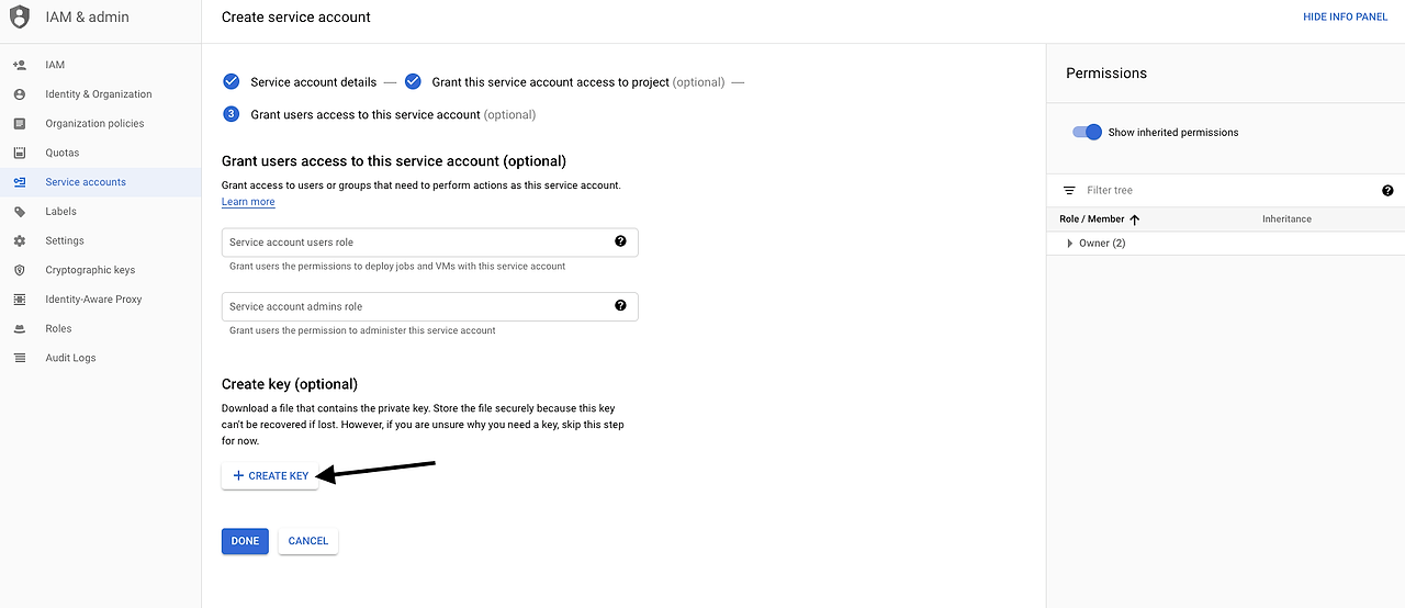 Create will actually download the JSON key