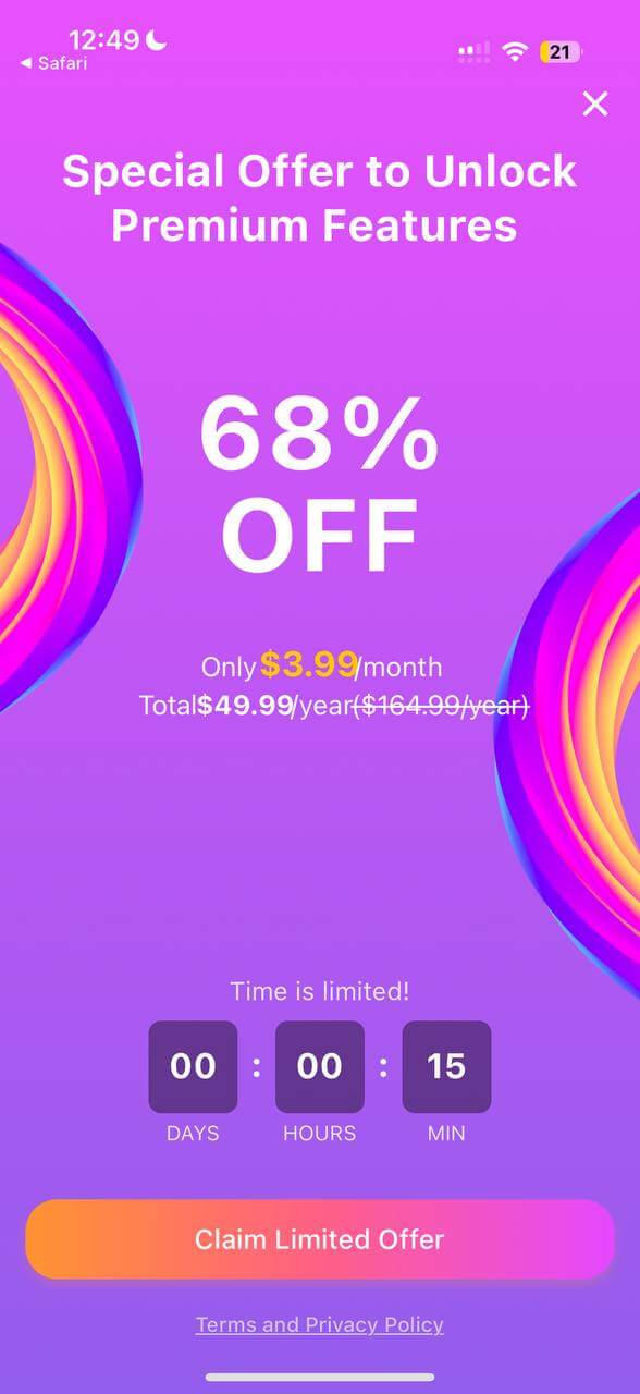 Bright paywall design with a 68% discount offer prominently highlighted.
