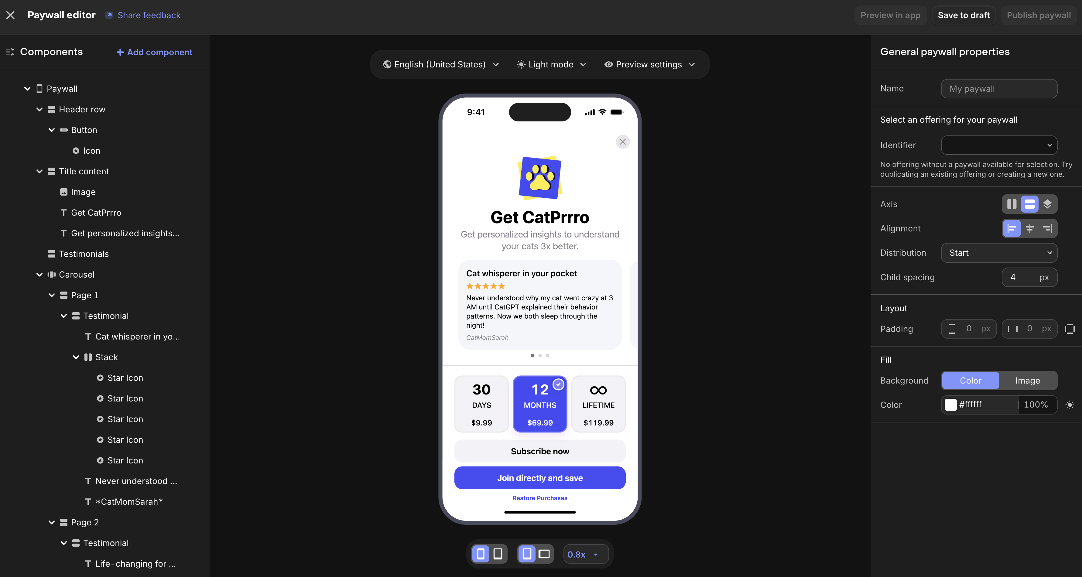 RevenuCat Paywalls web UI