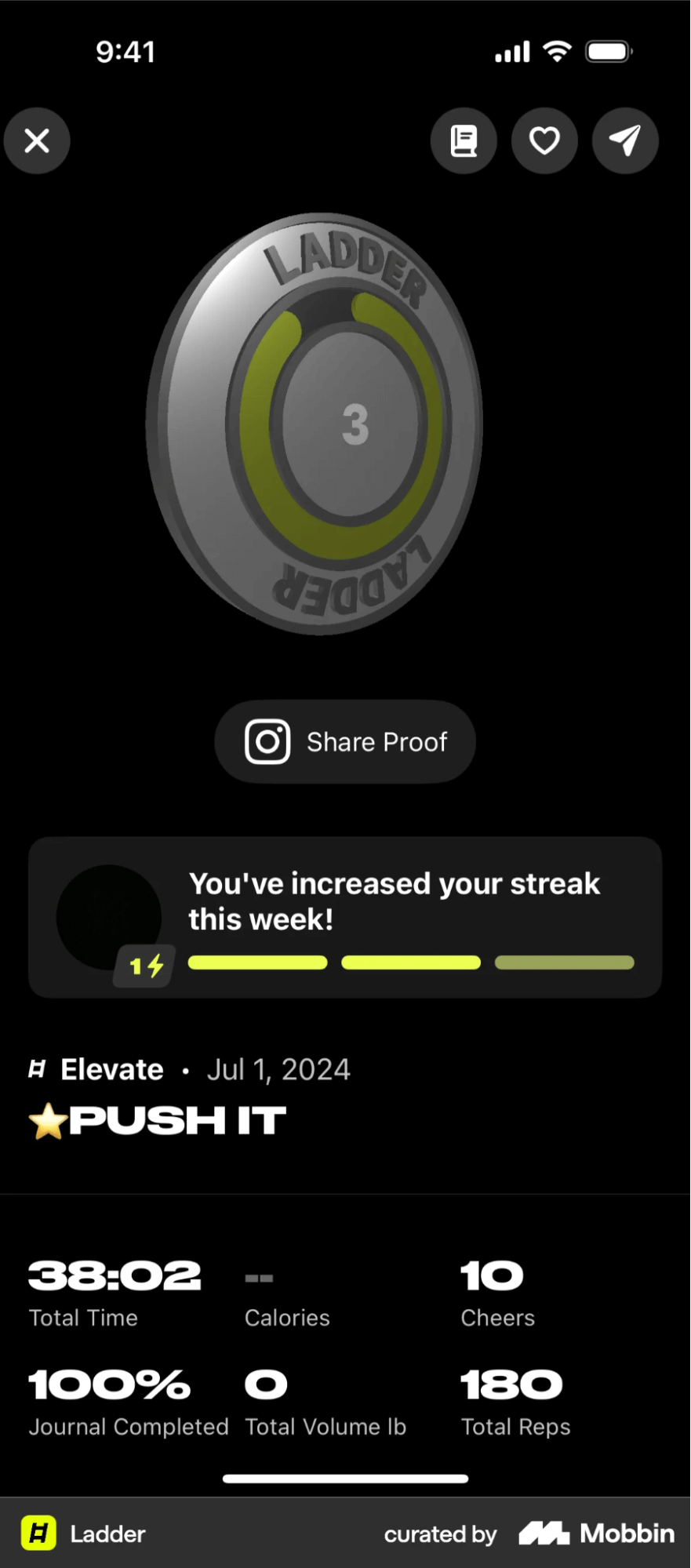Ladder’s tracking of weekly streaks