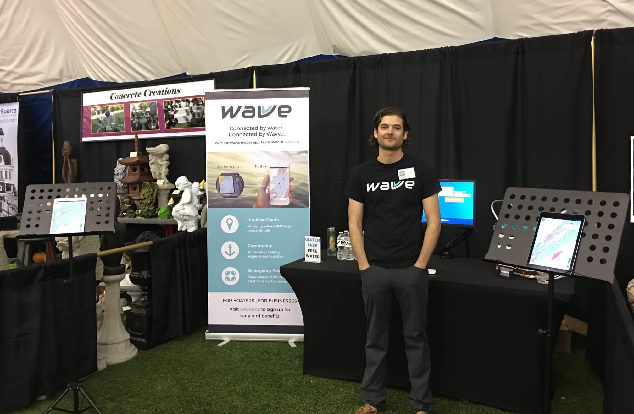 Adam Allore exhibiting his prototype at a boatshow
